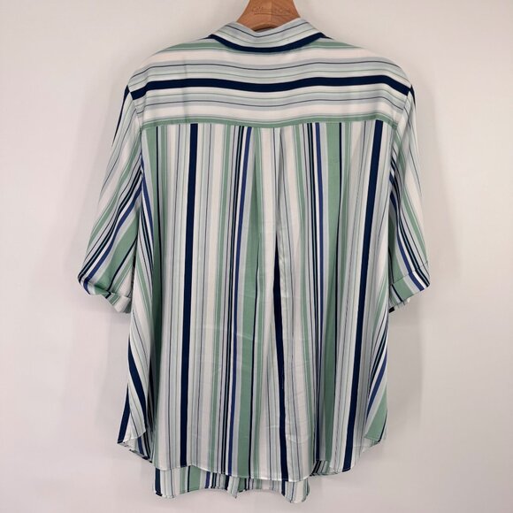 Chicos 4 Women Striped Collared Button-Up Shirt Size 2x plus short sleeve satin - Picture 14 of 15